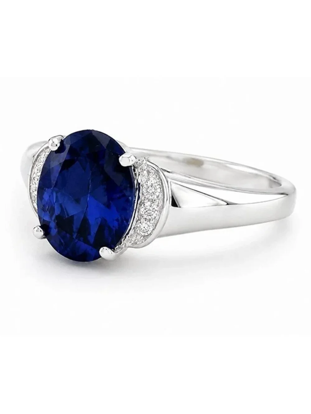 AAA Created Tanzanite 5.17 Carats & Diamonds 10k White Gold Ring